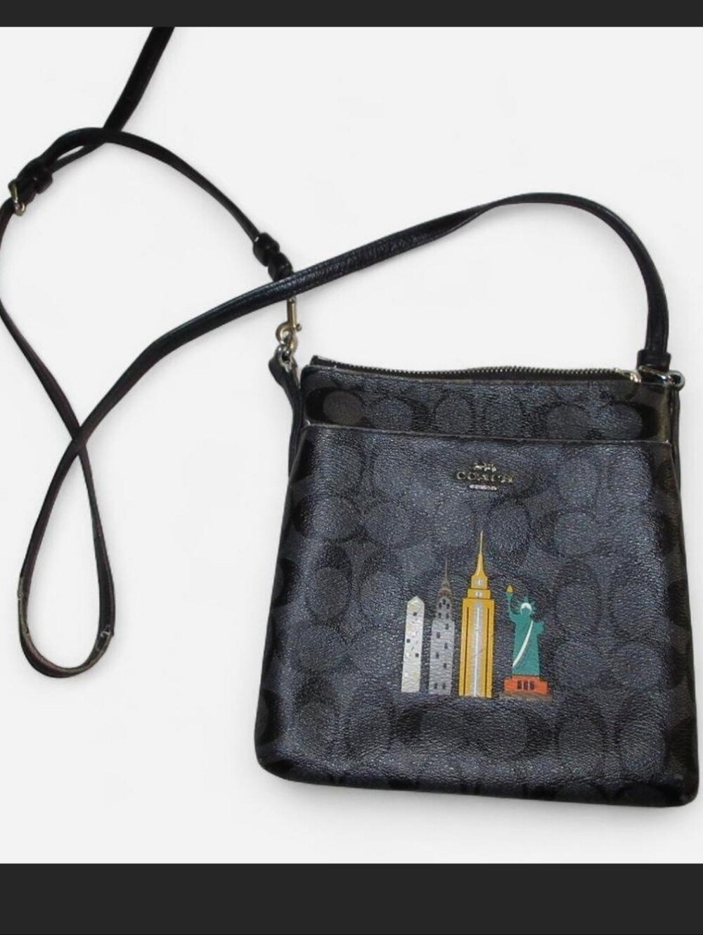 Coach Black Signature Crossbody with City Skyline Motif